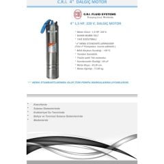 Cri 1,5 Hp 220 V Dalgıç Motor / Tek Motor 4''